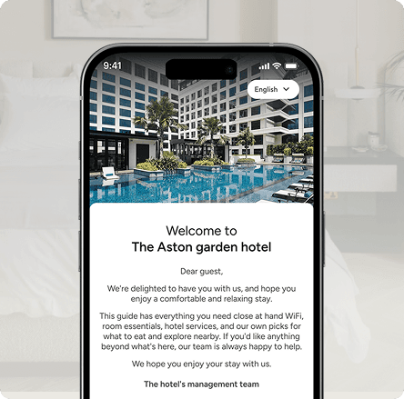 Mobile guest guide welcome screen on a phone